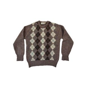 Pitlochry Shetland Argyle Wool Sweater Crew Neck Brown Vintage Size 40